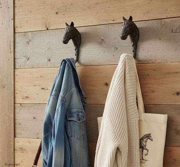 Garderobenhaken Pferdekopf Trensenhalter Pferd Haken Gusseisen Antik-Stil Braun