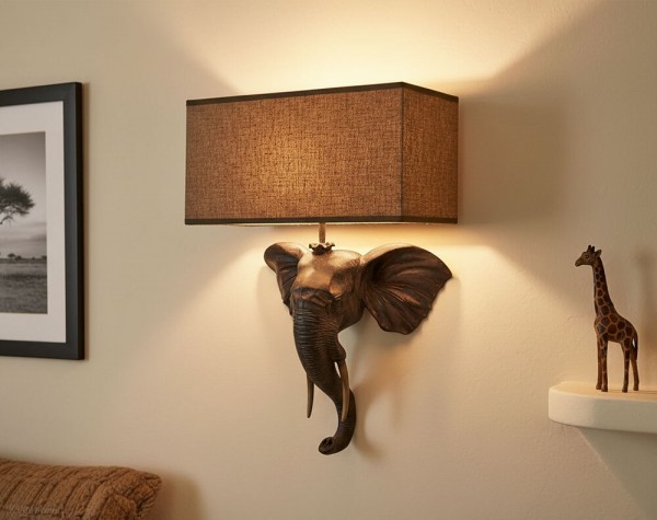 Wandleuchte Elefant Afrika Wandlampe Safari Kolonialstil Antik-Stil Braun