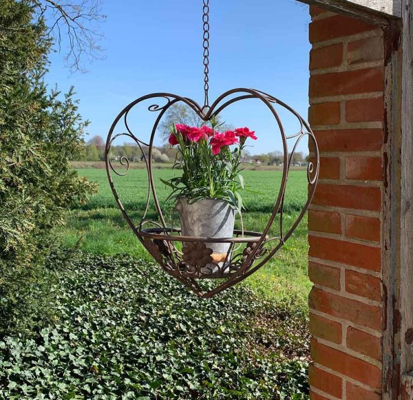 Hängekorb Herz Blumenkorb Pflanzenkorb Blumenampel Eisen Braun Antik-Stil