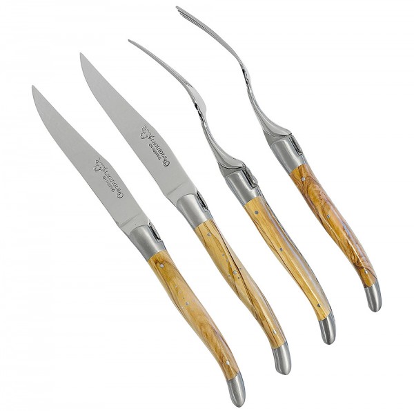Laguiole en Aubrac Besteck-Set 2 Steakmesser 2 Gabeln Olivenholz (Olivier)
