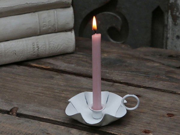 Chic Antique Kerzenhalter mit Henkel für Spitzkerzen Kerzenständer Shabby Weiß