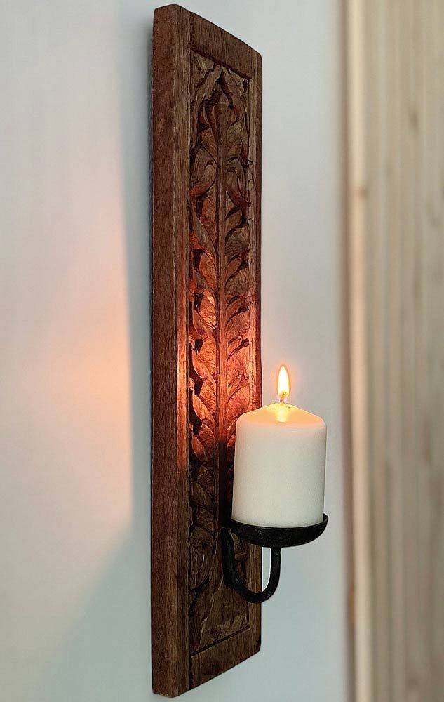 Wandkerzenhalter Holz Antik-Stil Kerzenhalter Wand Vintage-Stil