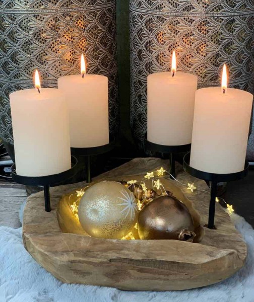 Adventskranz Schale Holz zum Dekorieren 4 Kerzenhalter Tischleuchter Teak Rund