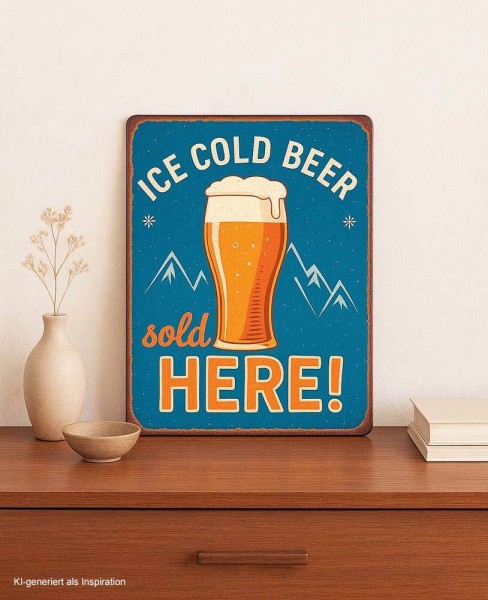 Retro Blechschild ICE COLD BEER 20x25 cm Nostalgie Metallschild Vintage-Stil