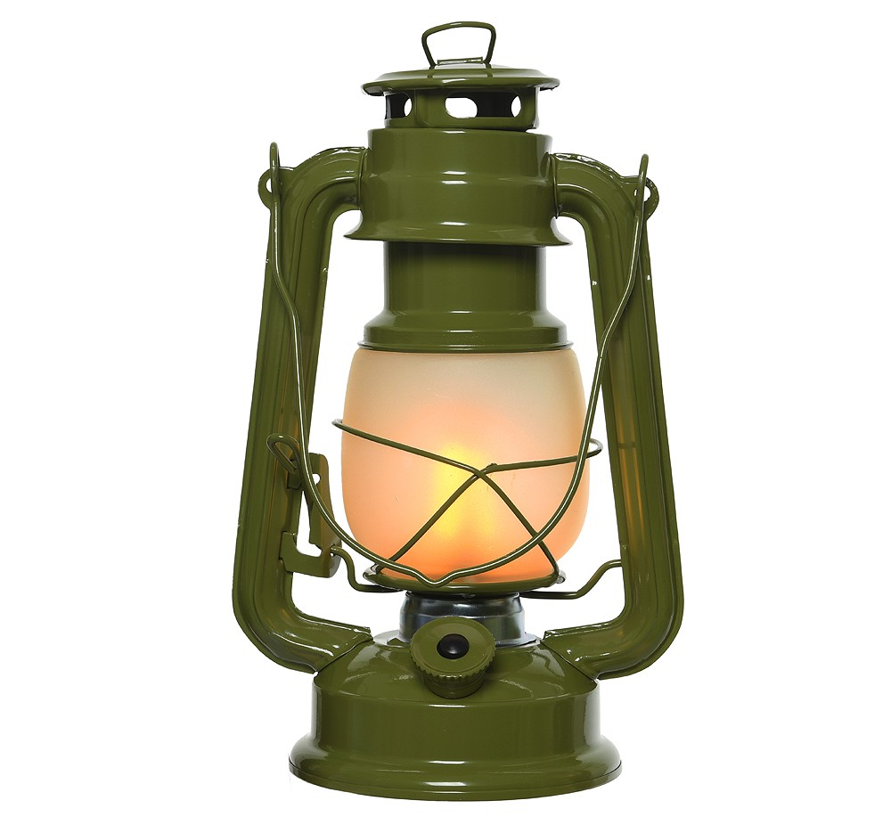 LED Sturmlaterne Sturmlampe Flammen-Effekt Flackernd Timer Öllampe Oliv-Grün