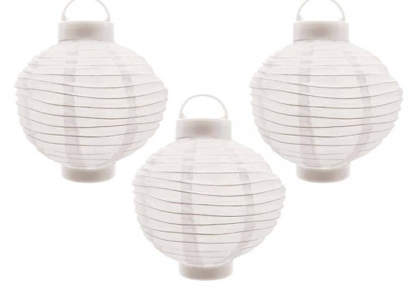 3 Stück Solar Lampions Weiß Garten Laterne zum Aufhängen LED Warmweiß Ø 20cm