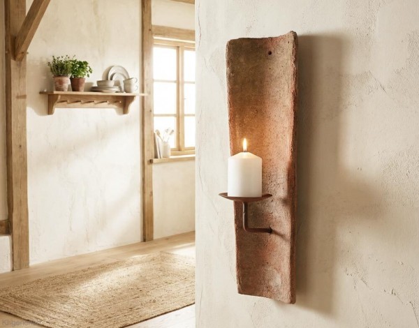 Echt Antiker Dachziegel mit Kerzenhalter 45-48 cm Mediterran Wandkerzenhalter