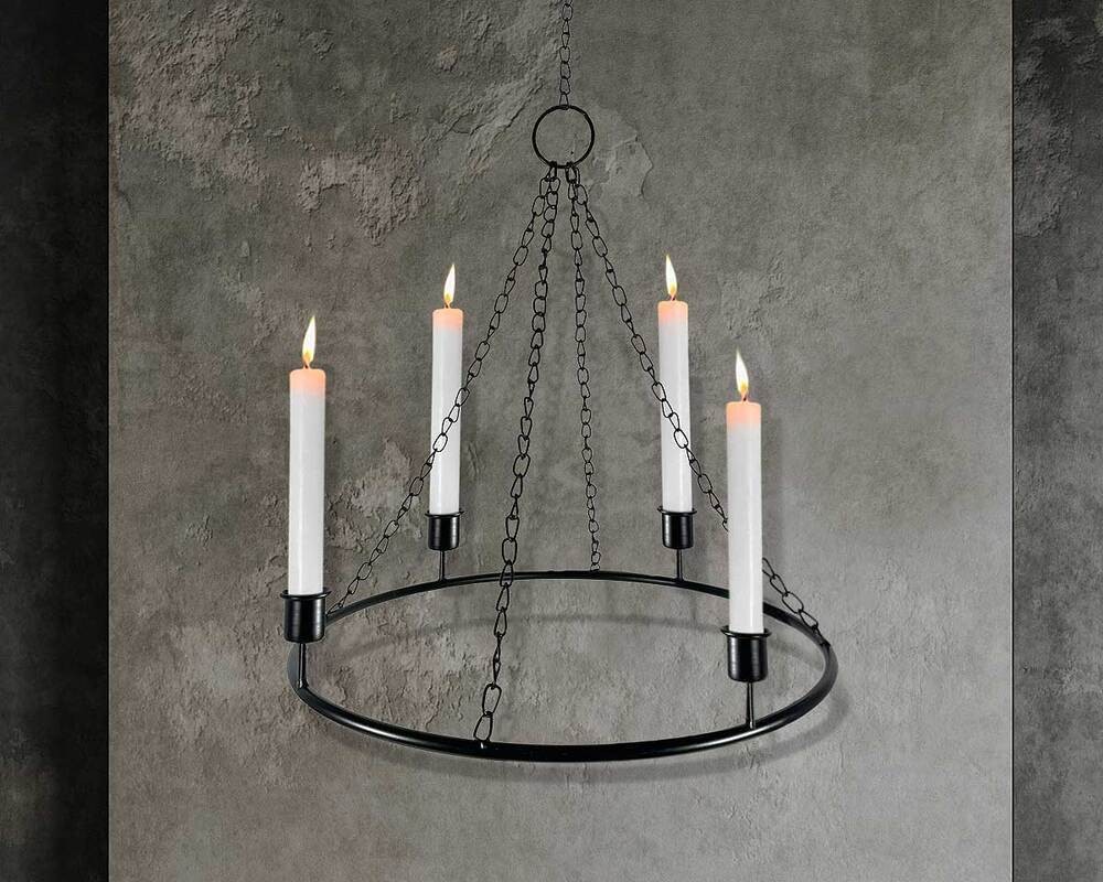 Deckenleuchter 4-flammig Metall Schwarz Kerzenhalter zum Aufhängen Klassik Rund Deckenleuchter 4-flammig Metall Schwarz Kerzenhalter zum Aufhängen Klassik Rund