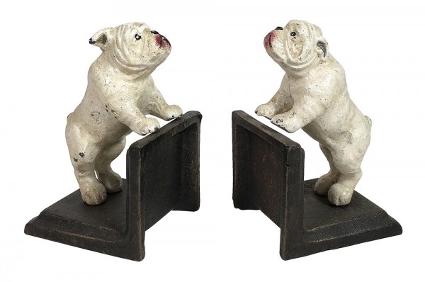 Buchstütze Hunde Bulldogge Weiß 2 Stück Gusseisen