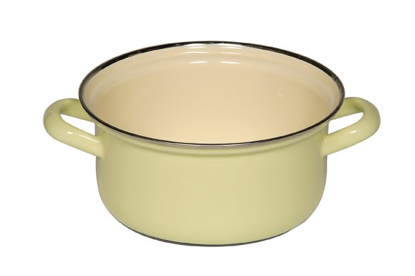 Riess Kasserole Emaille Topf Pastell Gelb mit Chromrand 16cm