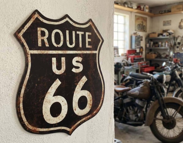 Blechschild ROUTE 66 US Highway Retro Vintage-Deko Roadsign Nostalgie 30 x 35 cm