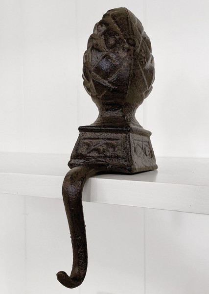 Dekohalter Haken für Kante Gusseisen Braun Pinien Zapfen Kantenhänger Vintage