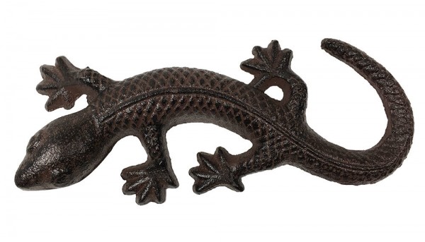 Dekofigur Gecko Eidechse Echse Skulptur Gusseisen Antik-Stil Braun