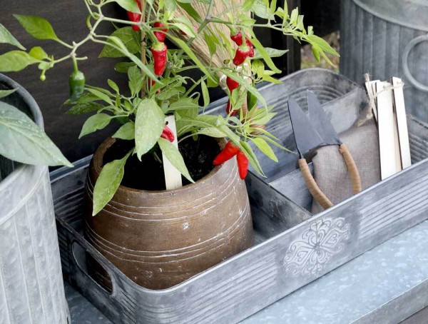 Chic Antique Tablett Zink mit 4 Fächern 41 x 24 cm Shabby Vintage-Stil Grau