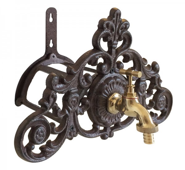 Gartenschlauchhalter mit Wasserhahn Wandschlauchhalter Gusseisen Antik-Stil