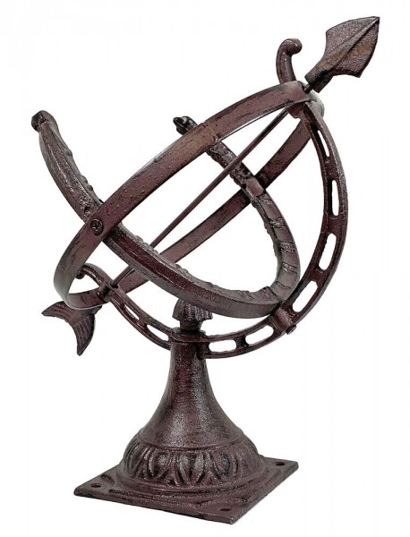 Sonnenuhr auf Standfuß Antik-Stil Gusseisen Braun Gartendeko H 35cm
