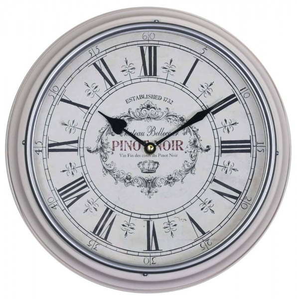 Chic Antique Wanduhr Pinot Noir Vintage-Stil Metallrahmen Rund Creme-Weiß 31cm