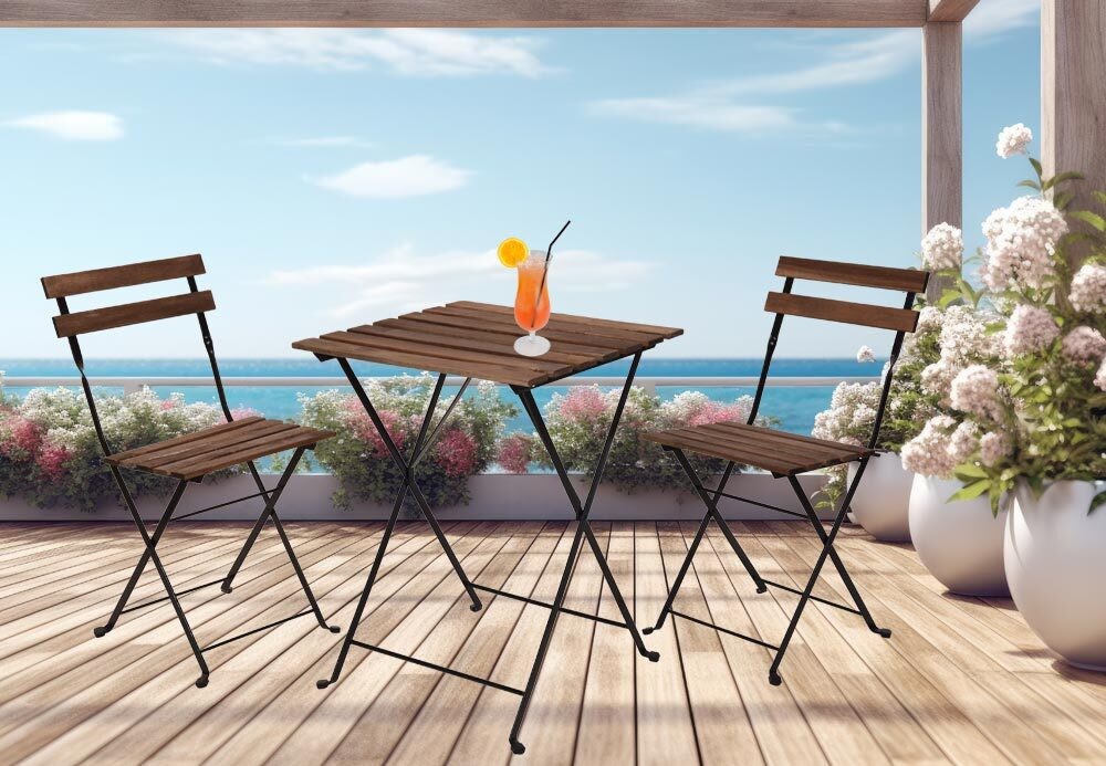 Bistro Set 3-teilig Bistrotisch 2 Stühle Klappbar Balkonset Gartentisch Schwarz