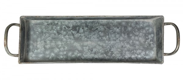 Tablett Zink Rechteckig mit Griffen Dekotablett Vintage-Stil Antik-Stil 41x13cm