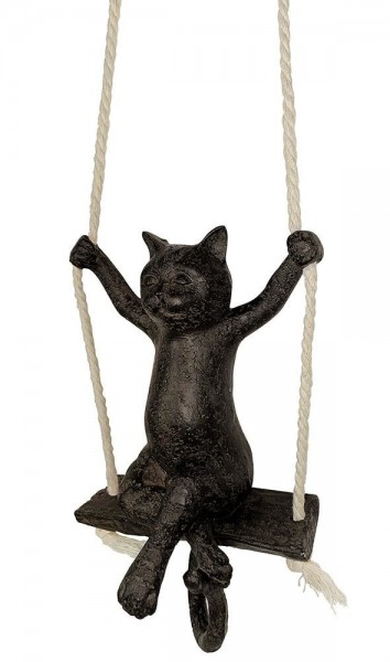 Hängende Figur Katze auf Schaukel Katzenfigur Dekofigur zum Aufhängen Schwarz