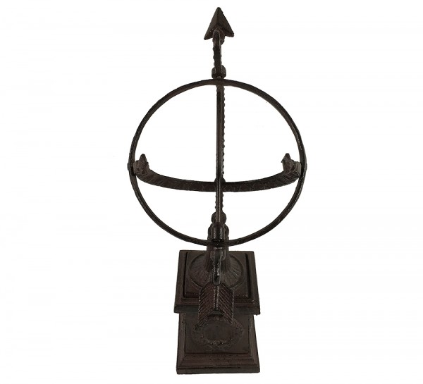 Sonnenuhr auf Standfuß Antik-Stil Gusseisen Braun Gartendeko H 34cm