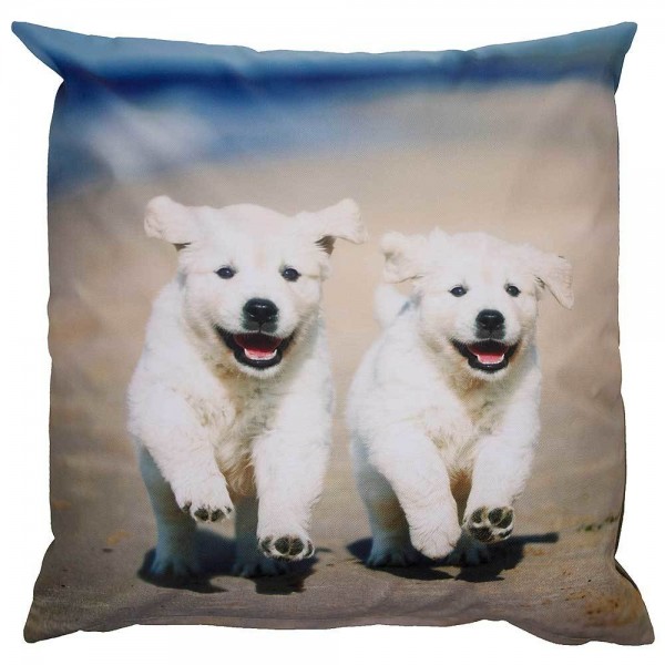 Outdoor Kissen Hundemotiv 2 Hunde Welpen Gartenkissen Wasserabweisend