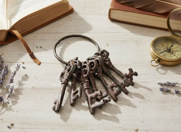 Deko Schlüsselbund Antik-Stil 7 Schlüssel Vintage-Stil Gusseisen Nostalgie Braun