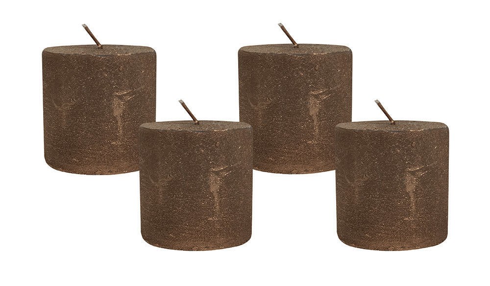 4 Rustic Stumpenkerzen Premium Kerze Kupfer lackiert 5x5cm - 15 Std Brenndauer