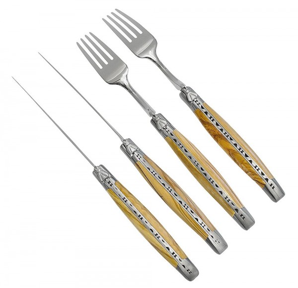 Laguiole en Aubrac Besteck-Set 2 Steakmesser 2 Gabeln Olivenholz (Olivier)