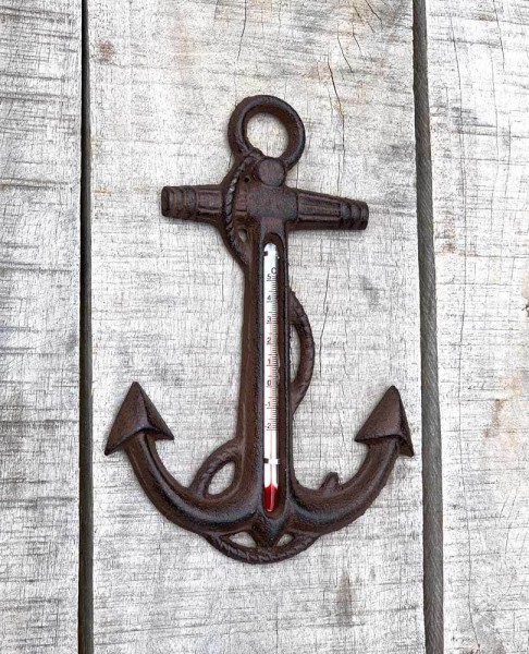 Wandthermometer Anker Thermometer Gusseisen Maritim Nostalgie Antik-Braun 19,5cm