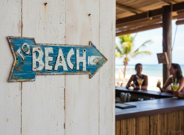 Nostalgie Blechschild TO BEACH Pfeil Wegweiser Strand Vintage Geprägt 50 x 19 cm