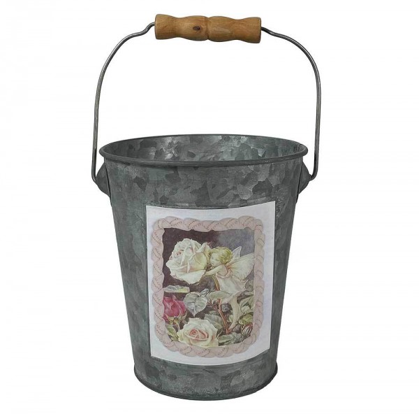 Kleiner Zinkeimer Blumentopf mit Holzgriff Elfen Motiv Deko Pflanztopf Landhaus