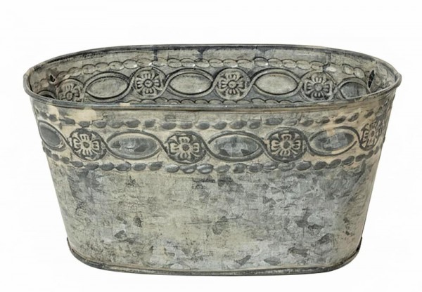 Zinktopf Pflanztopf Zink Blumentopf Oval Lang Landhausstil Antik-Grau