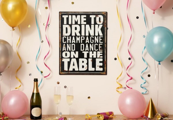Nostalgie Blechschild "TIME TO DRINK CHAMPAGNE AND..." Dekoschild 33x25cm