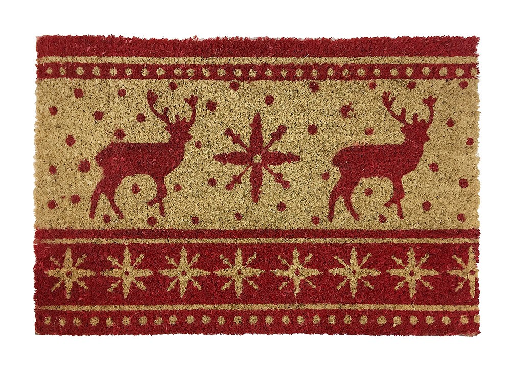 Fußmatte Weihnachten Rentier Fußabtreter Kokos Rot/Beige 60x40cm