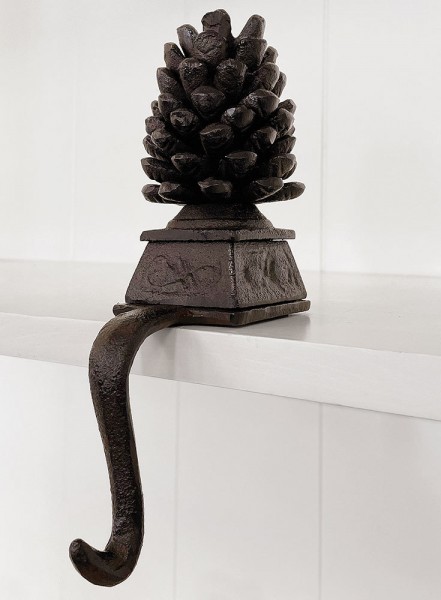 Dekohalter Haken für Kante Gusseisen Braun Tannen Zapfen Kantenhänger Vintage