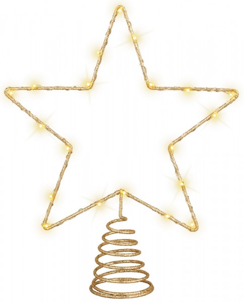 Weihnachtsbaumspitze Stern Gold Beleuchtet 20 LED Christbaumspitze Warmweiß