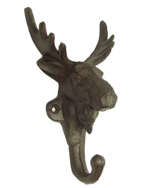 Garderobenhaken Elch Gusseisen Antik-Braun Wandhaken Elchgeweih