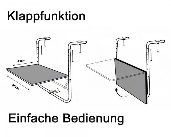 Balkontisch Klappbar Schwarz 43x60 cm – Hängetisch für Geländer