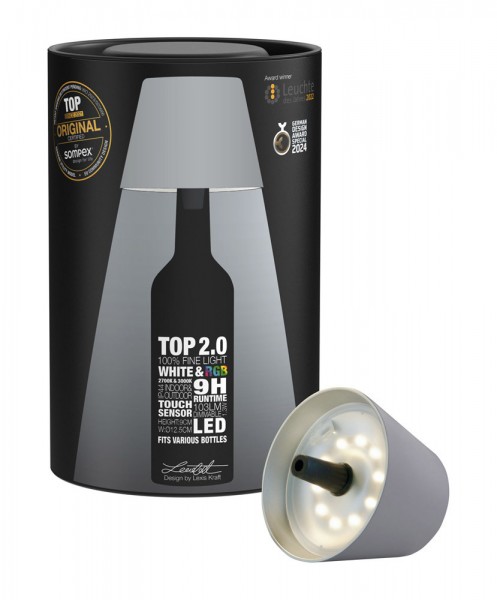Sompex Flaschenleuchte TOP 2.0 Grau LED RGBW mit Akku