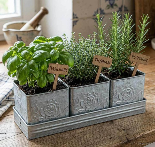 Zink Blumentopf Set Vintage-Stil 3 Stück mit Tablett Pflanzgefäß Kräutertopf