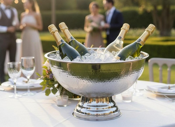 Edler Sektkühler Schale Champagnerkühler Weinkühler Edelstahl Hammerschlag 40 cm