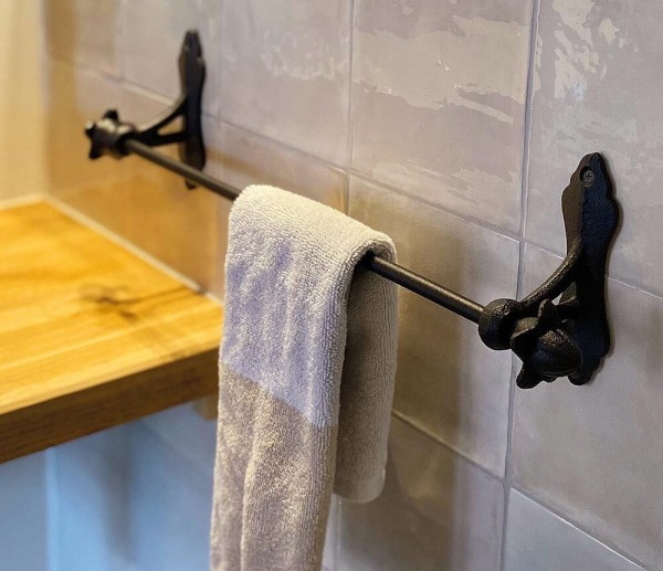 Handtuchhalter Schwarz Gusseisen Vintage-Stil Handtuchstange Wandmontage