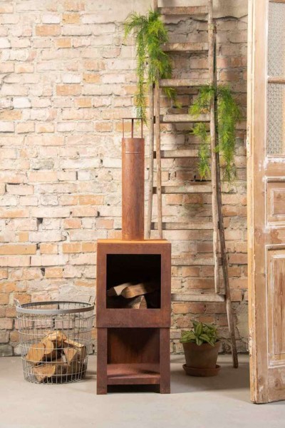 Terrassenofen mit Holzlager Rost Gartenofen Terrassenofen 137cm