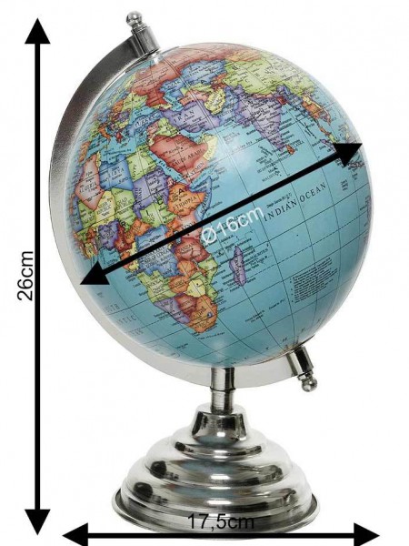 Globus Blau Tischglobus Weltkugel mit Ständer Standglobus Geografische Karte Ø 16cm