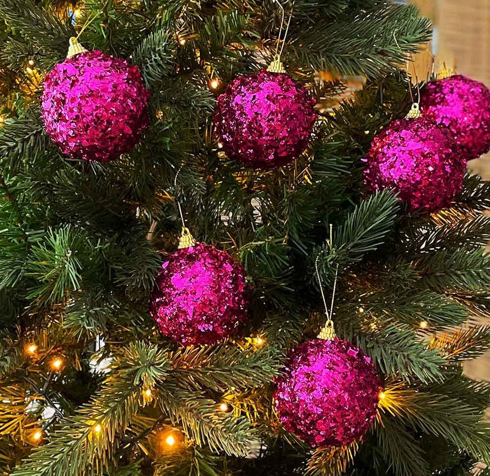Christbaumkugeln Glitter Pink 12 Stück Weihnachtskugeln bruchfest 8cm