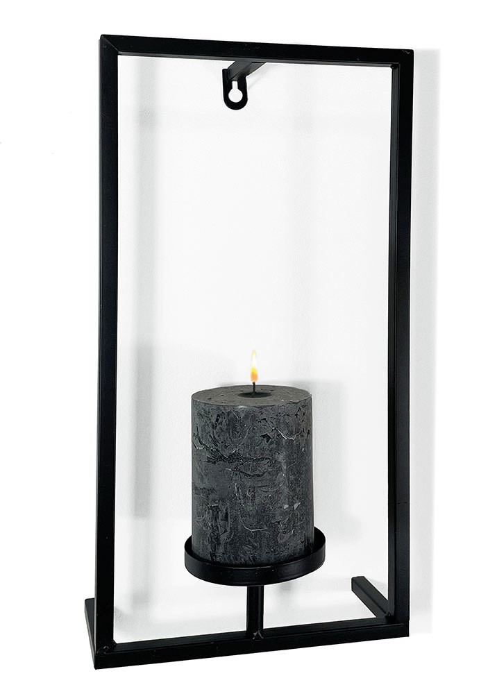Wandkerzenhalter Rahmen Metall Schwarz Wandleuchter Kerzenleuchter 19x38cm