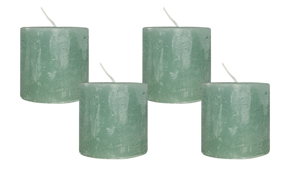 4 Rustic Stumpenkerzen Premium Kerze Mintgrün 5x5cm - 15 Std Brenndauer
