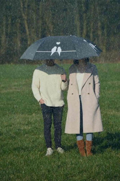 Regenschirm "Turteltauben" Partnerschirm für 2 Personen Schwarz-Weiß