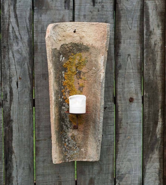 Dachziegel Antik Verwittert mit Wandkerzenhalter Original Patina Bruchecken